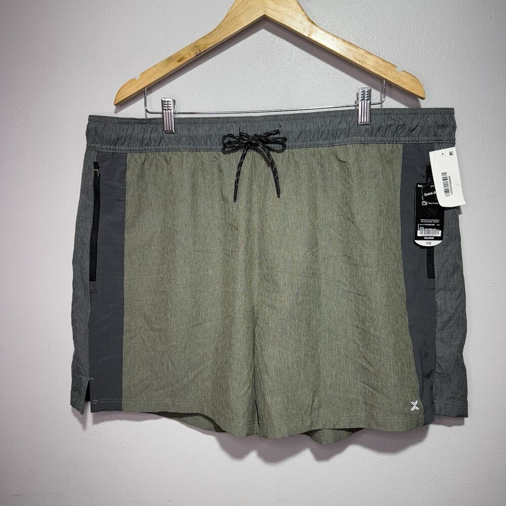 Xersion Shorts Men’s XXL Olive Colorblock Quick-Dri Lined Zipper Pocket Run Gym